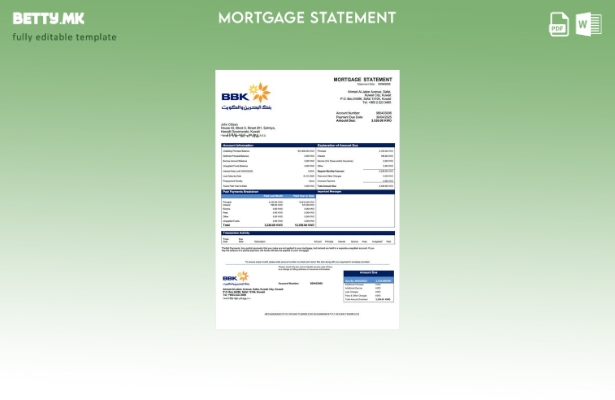 модерен стил Кувајт Банката на Бахреин и Кувајт хипотека изјава Шаблон Word и PD